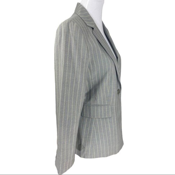 Tahari ASL Women's‎ Gray Green Pinstripe One Button Business Career Blazer 6/C37 - Picture 3 of 13